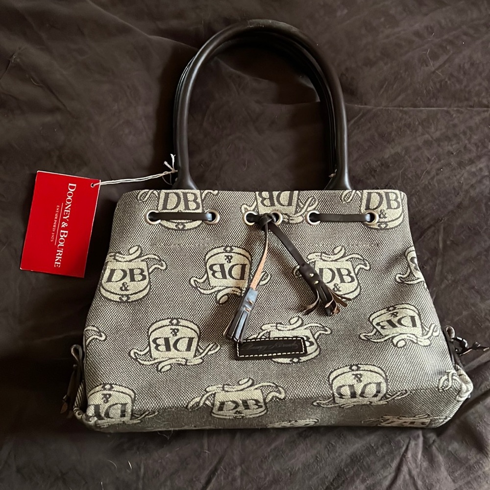 RARE Vintage Dooney & Bourke Mini Tassel Tote with DB Signature Print